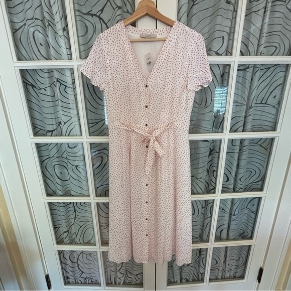 Loft 8 NWT white long flecked flutter sleeve midi dress - Picture 1 of 12